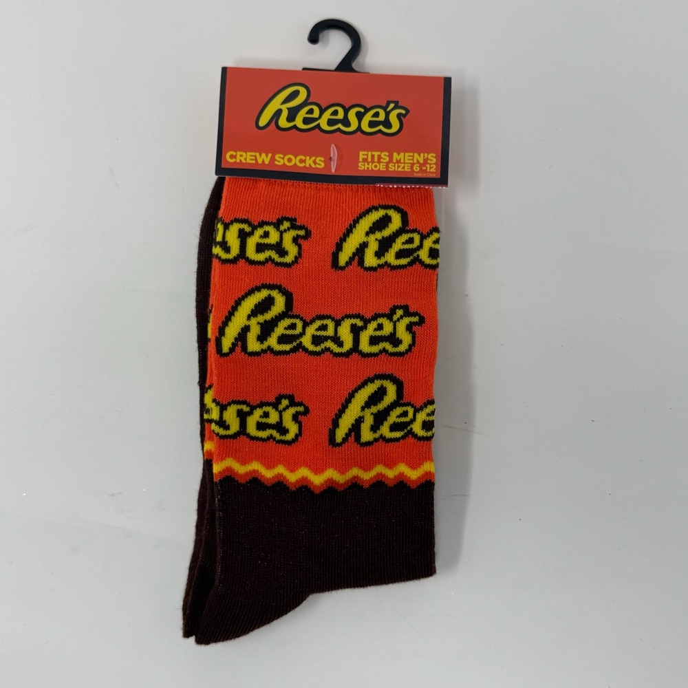 Men’s Novelty Reese’s Crew Socks - Orange and Brown